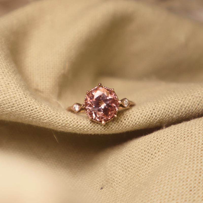 'Hazel' Chatham Lab-Grown Peach Sapphire Ring