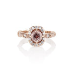 'Olivia' Rose Gold Leaf Vine Peach Sapphire Diamond Halo Ring