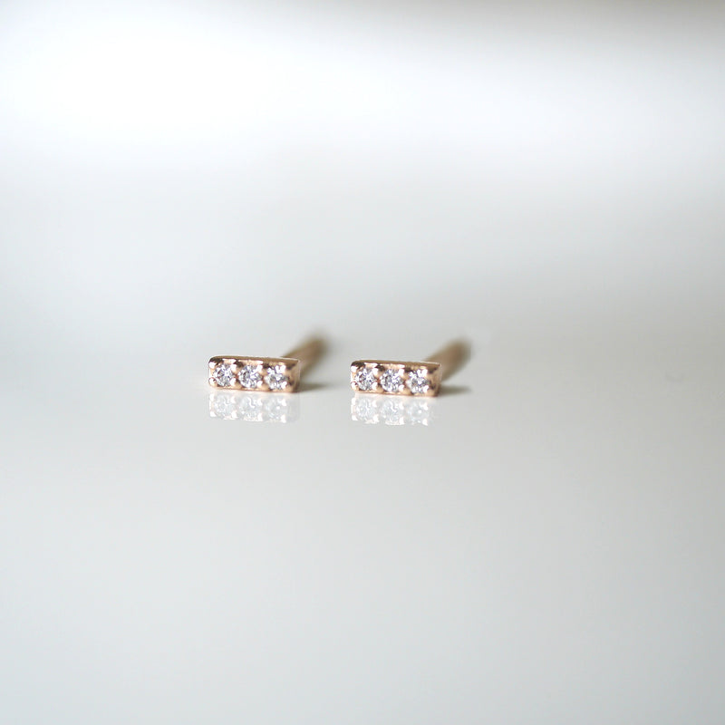 Three Row Diamond Bar Stud Earrings