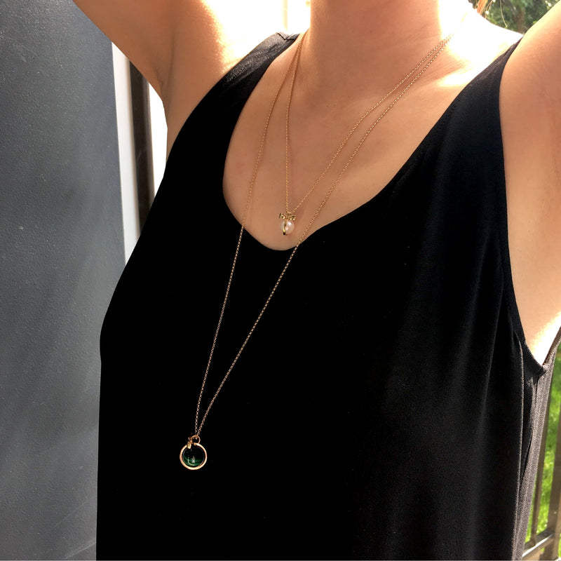 Put a bow on it Gold malachite and pearl - Ellie Lee Jewelry