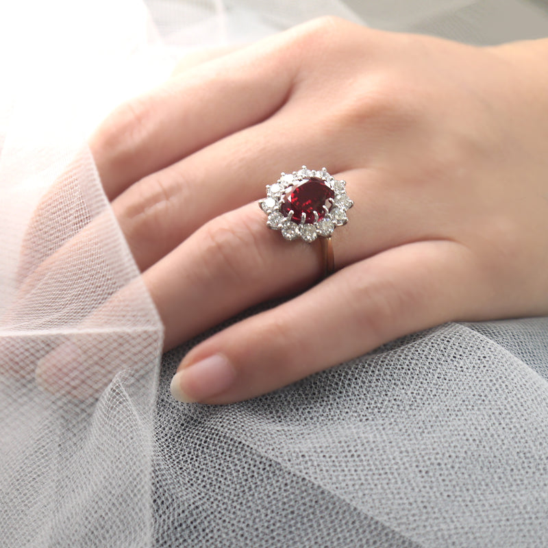 Oval Ruby Diamond Halo Ring