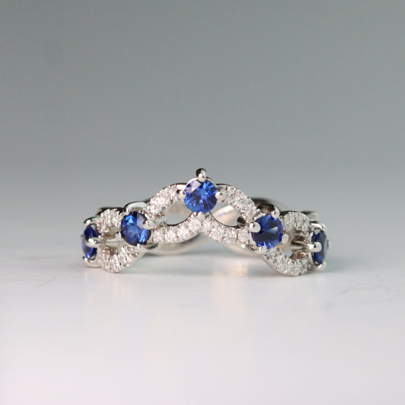 Blue Sapphire Diamond Tiara Ring