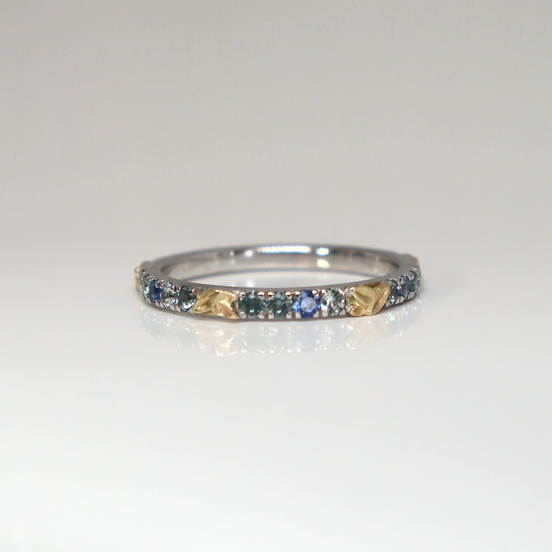 Bluebell Montana Sapphire Ombre Ring with Golden Leaves