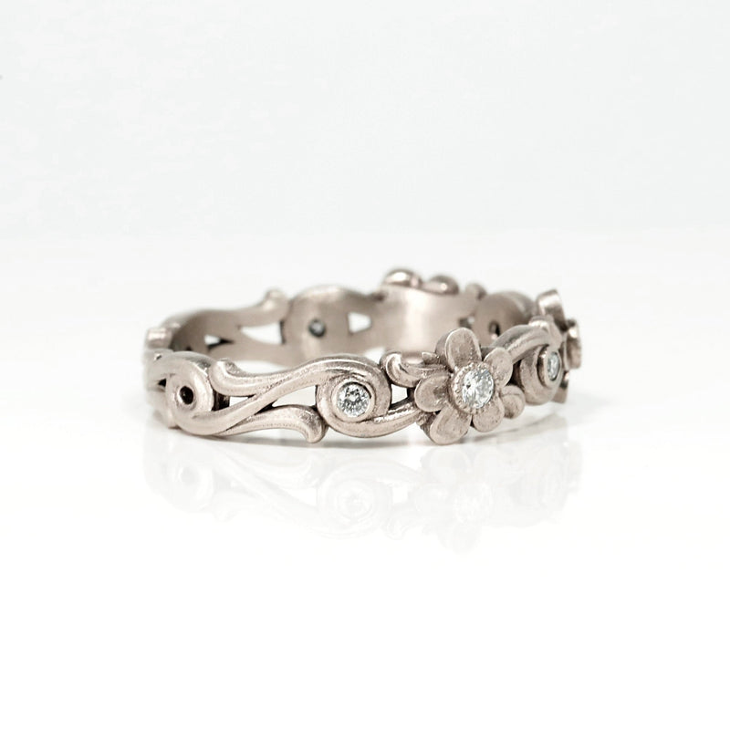 Forget Me Not Diamond Flower Ring White Gold Size 5,5-7