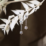 Double Forget Me Not Dangle Earrings with Sapphires White Gold