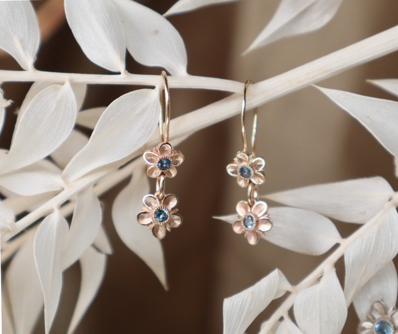 Double Forget Me Not with Montana Sapphire- French Wire Earrings