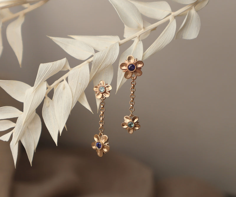 Double Forget Me Not Dangle Earrings with Sapphires