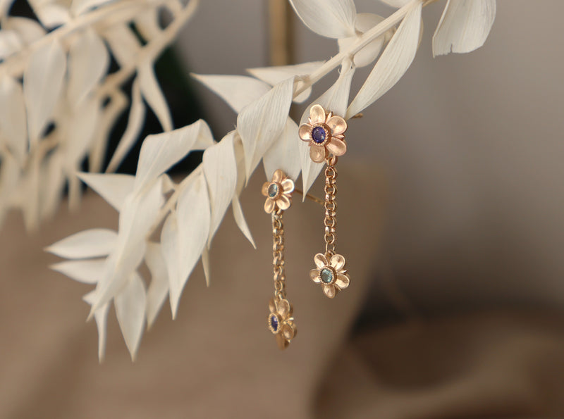 Double Forget Me Not Dangle Earrings with Sapphires