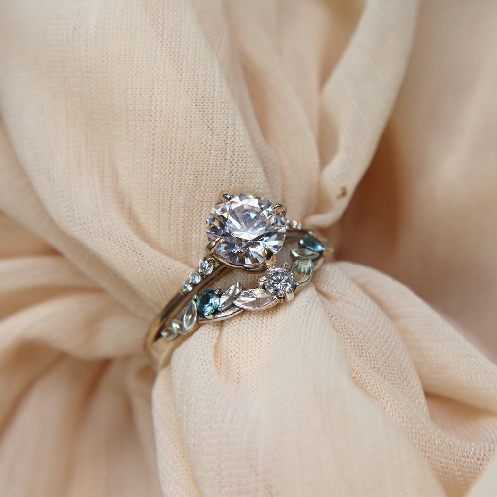 Bay Leaf Diamond and Montana Sapphires Band