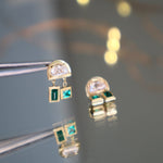 Art Deco Half Moon Diamond and Emerald Earrings