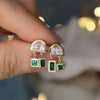Art Deco Half Moon Diamond and Emerald Earrings