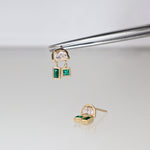 Art Deco Half Moon Diamond and Emerald Earrings