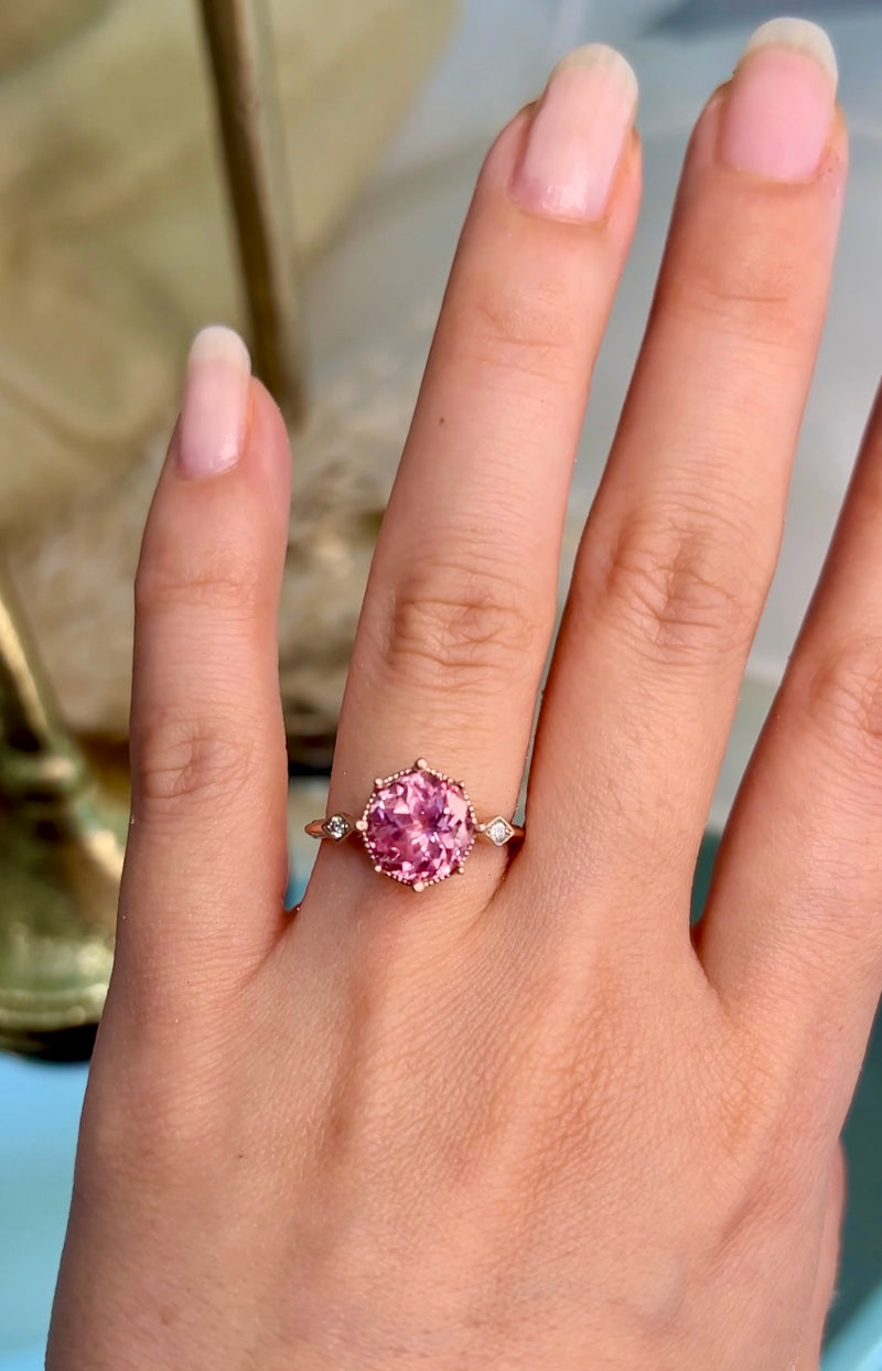 pink sapphire dress ring Effy Jewelry 14K Rose Gold Pink Sapphire and Diamond Double Halo Ring