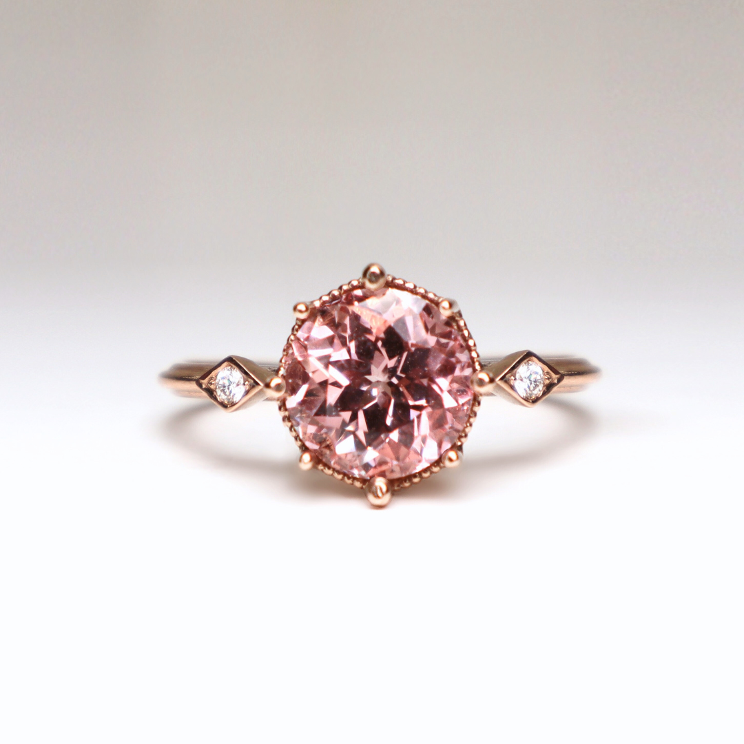 Peach Pink Sapphire Engagement Ring