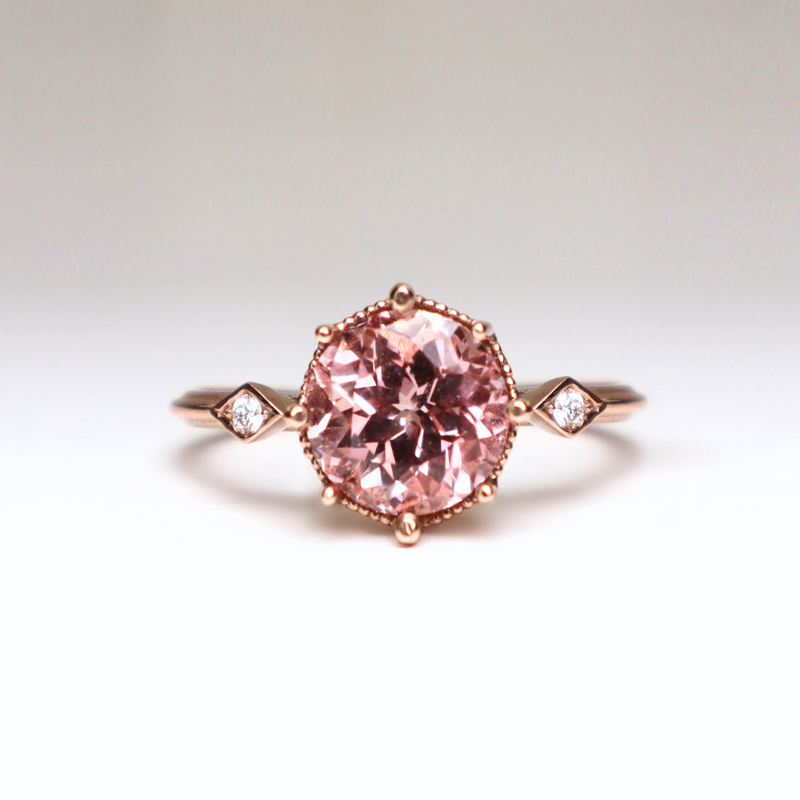 'Hazel' Chatham Lab-Grown Peach Sapphire Ring