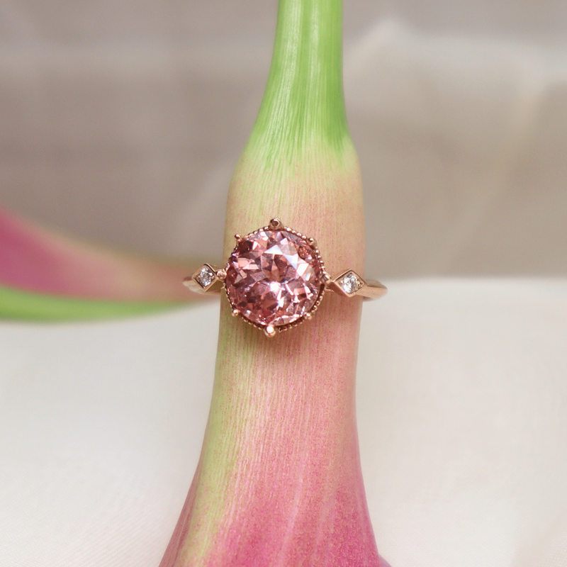 'Hazel' Chatham Lab-Grown Peach Sapphire Ring