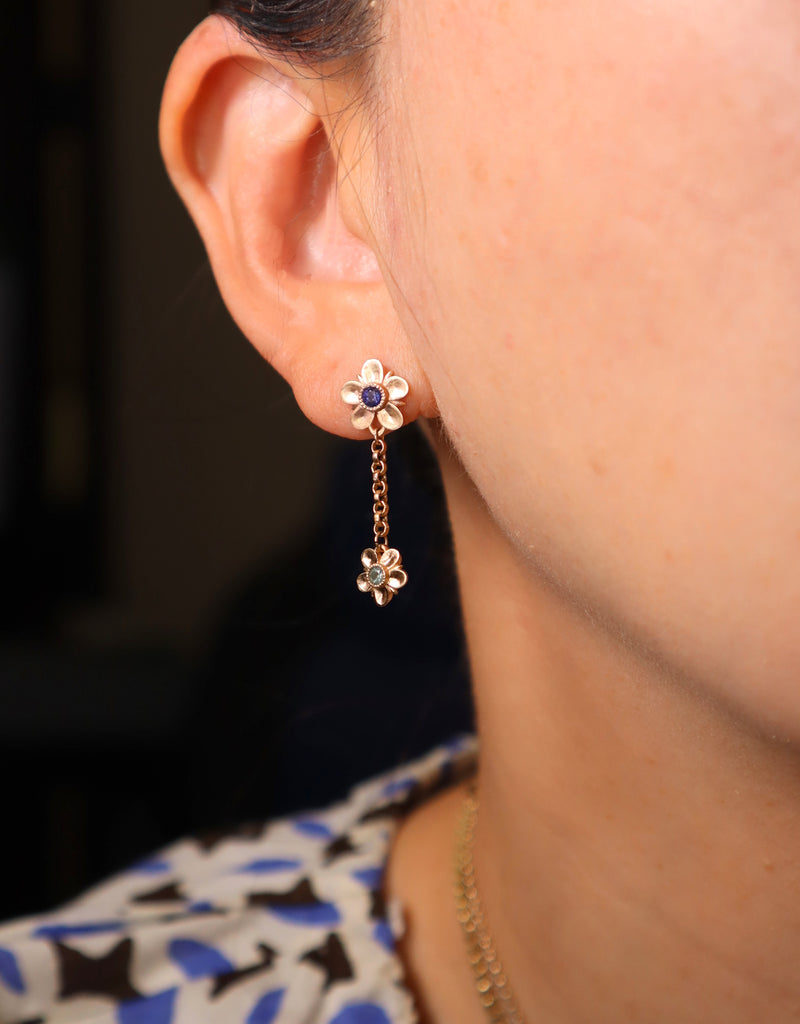 Double Forget Me Not Dangle Earrings with Sapphires