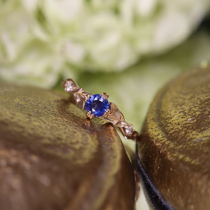 ‘Leaflace’ ~0.5ct Blue sapphire and diamond ring