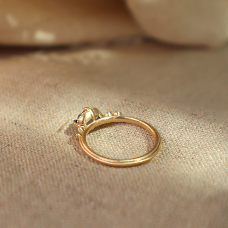 Marigold Ring – Oval 7x5 Rose Cut Montana Sapphire and Diamond