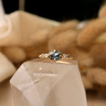 Marigold Ring – Oval 7x5 Rose Cut Montana Sapphire and Diamond