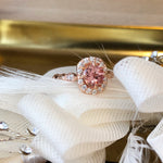'Olivia' Rose Gold Leaf Vine Peach Sapphire Diamond Halo Ring