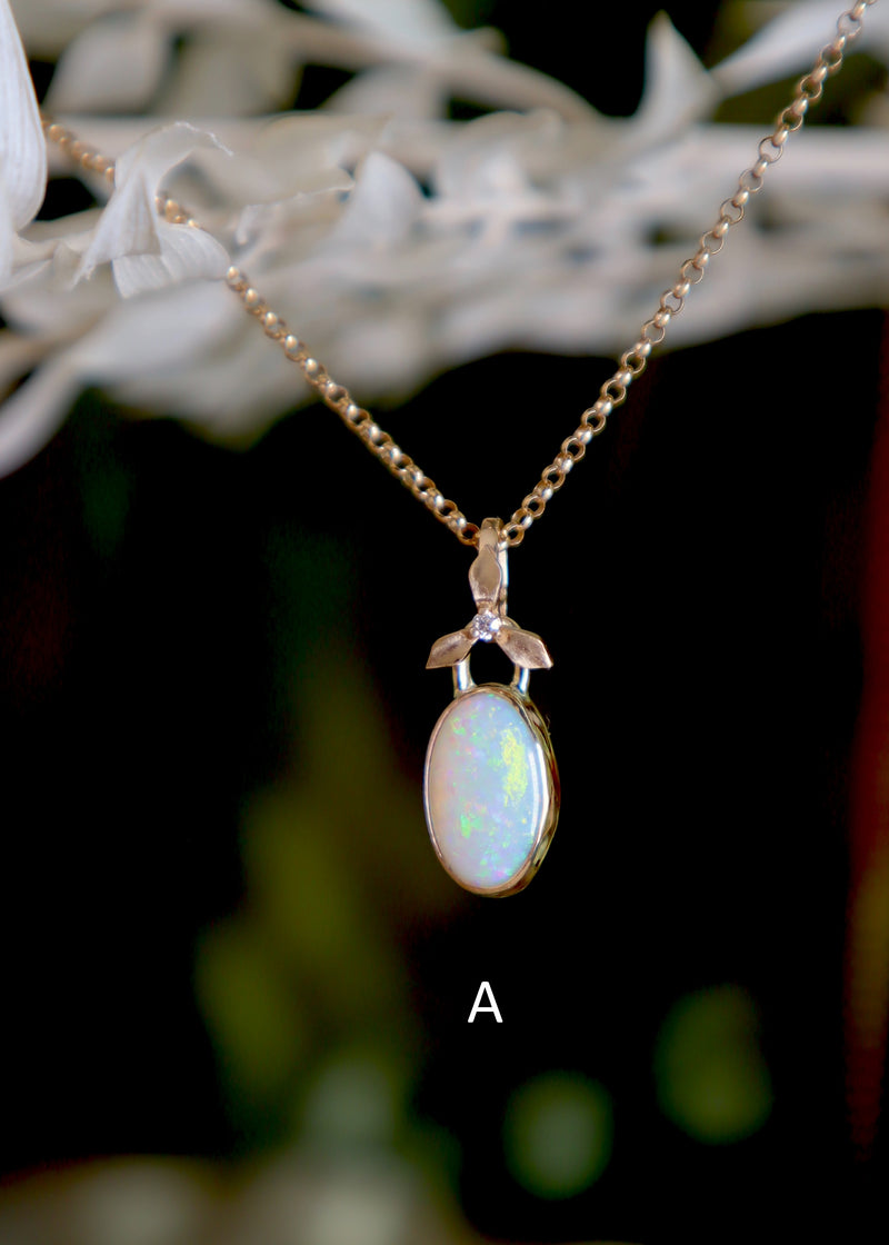 Three Petal Opal Pendant with Diamond