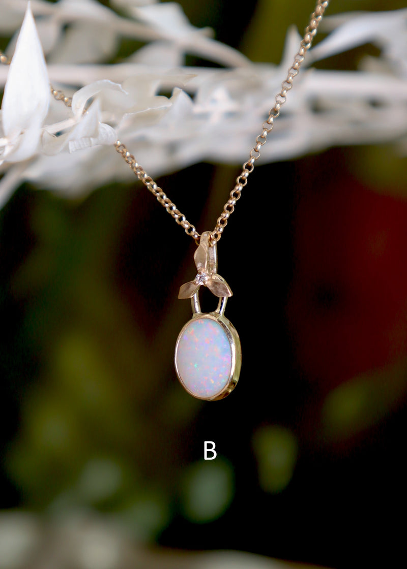 Three Petal Opal Pendant with Diamond