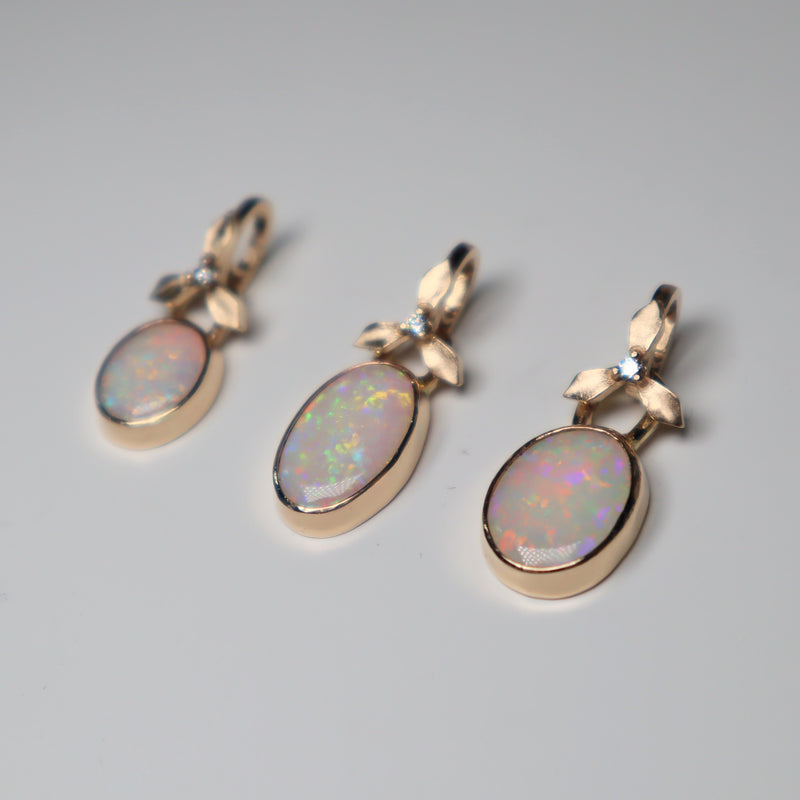 Three Petal Opal Pendant with Diamond