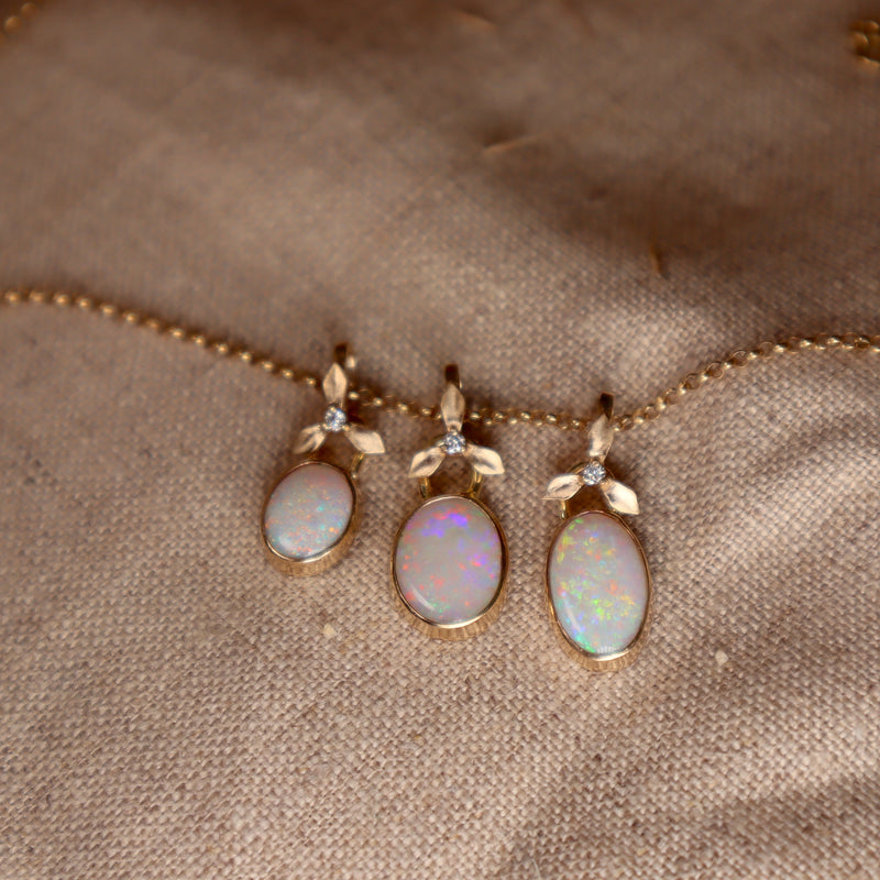 Three Petal Opal Pendant with Diamond