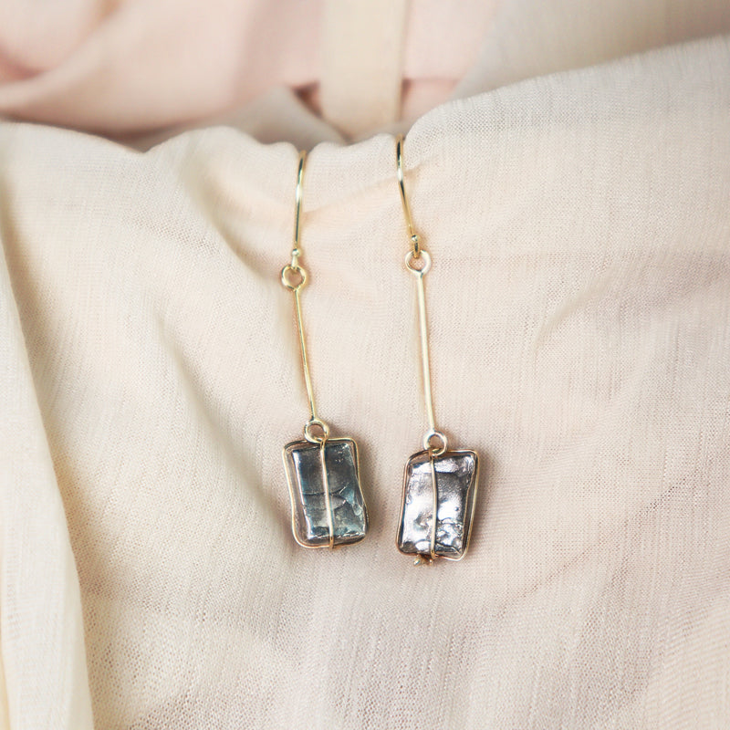 Raw and Refined Silver Block Gold Earrings