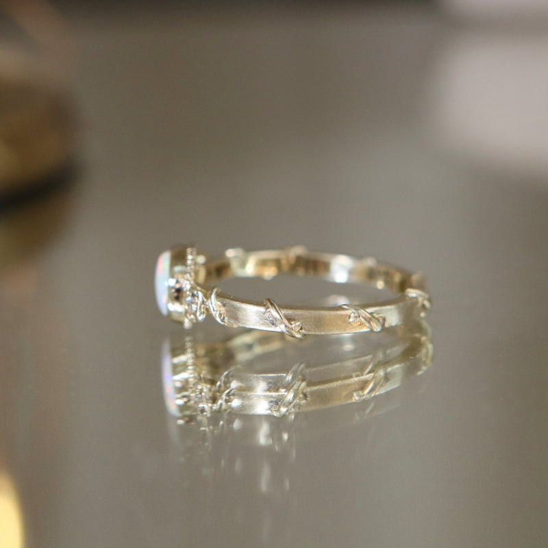 'Rose Vine' Small Oval Opal Diamond Ring Size 6
