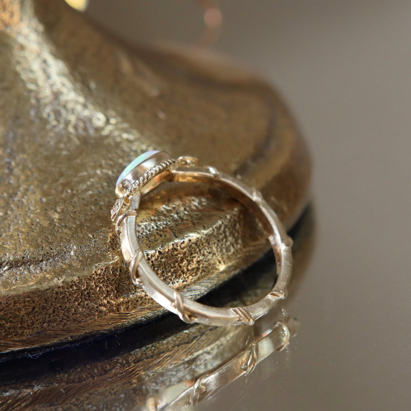 'Rose Vine' Small Oval Opal Diamond Ring Size 6
