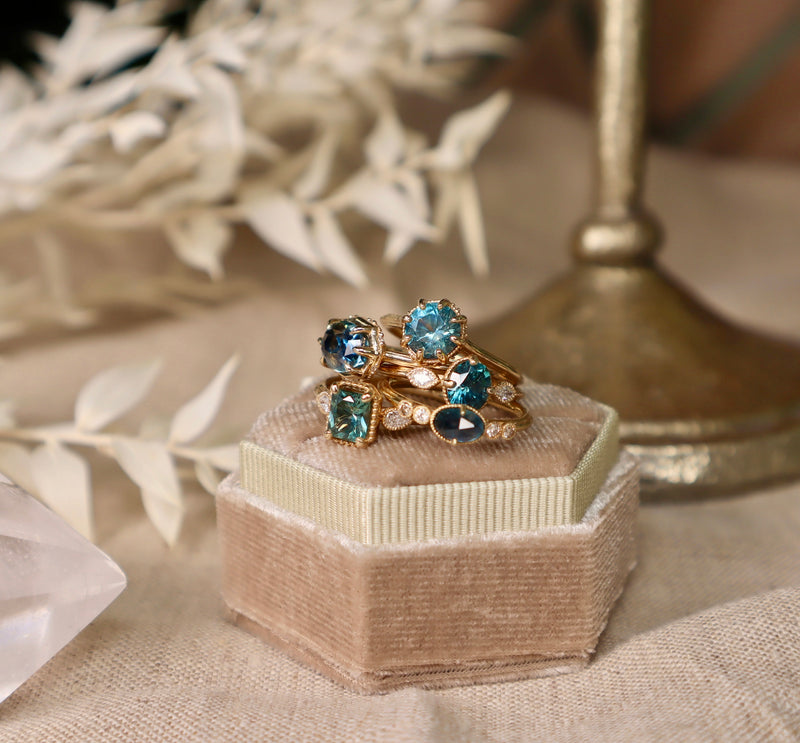 Mina Solitaire Ring with Blue Montana Sapphire and Diamond in Gold