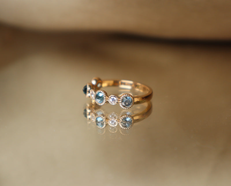 Pod Band with Rose Cut Montana Sapphire and Diamonds (Size 5)