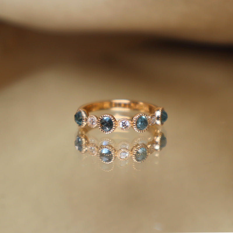 Pod Band with Rose Cut Montana Sapphire and Diamonds (Size 5)