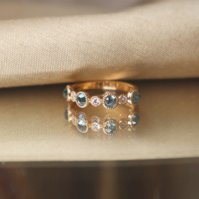 Pod Band with Rose Cut Montana Sapphire and Diamonds (Size 5)