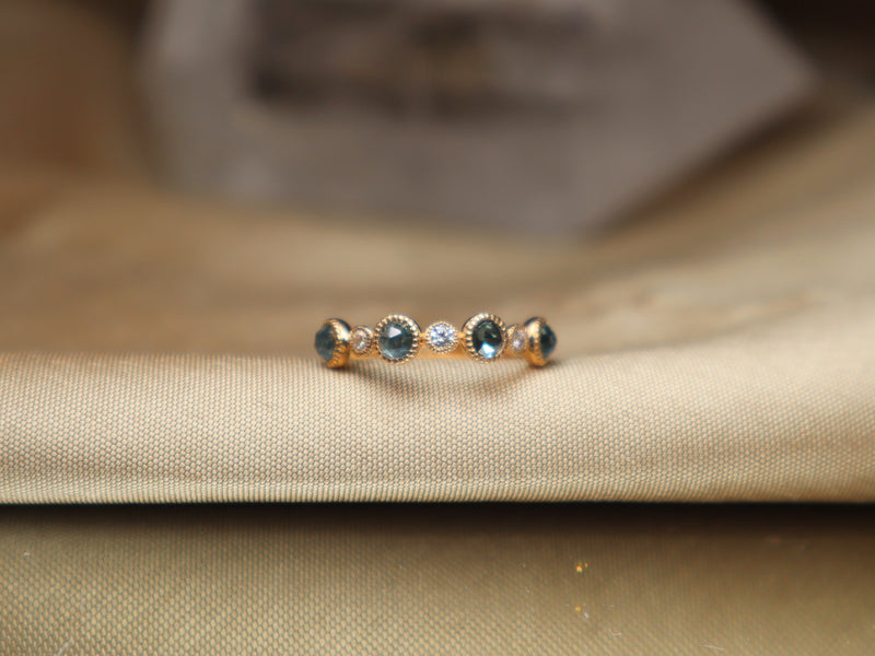 Pod Band with Rose Cut Montana Sapphire and Diamonds (Size 5)