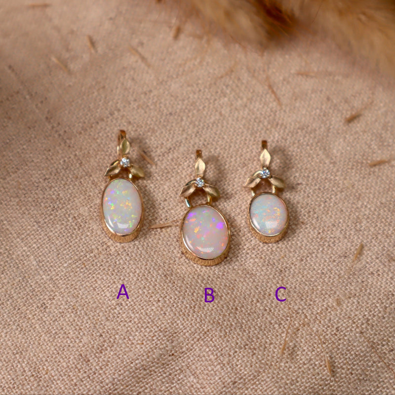 Three Petal Opal Pendant with Diamond