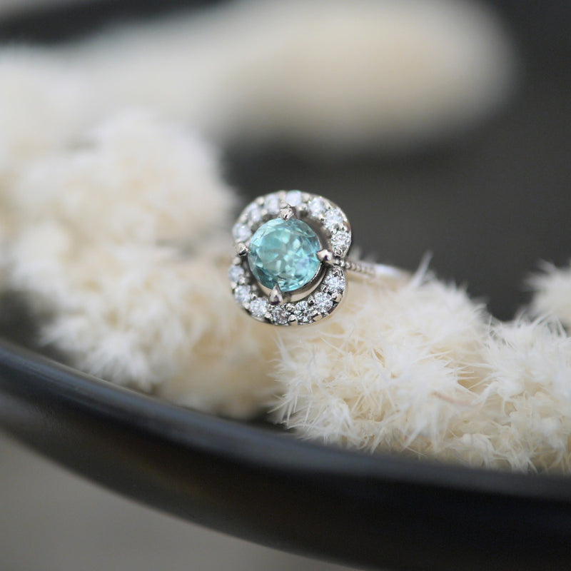 Nadia Blue Zircon Diamond Halo Ring