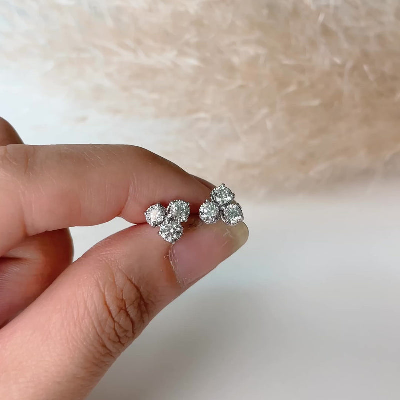 Video of Marigold 14kt white gold diamond stud earrings three beaded pods Ellie Lee Fine Jewelry