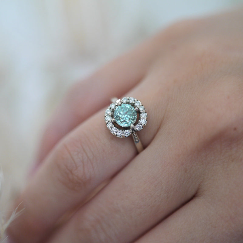 Nadia Blue Zircon Diamond Halo Ring