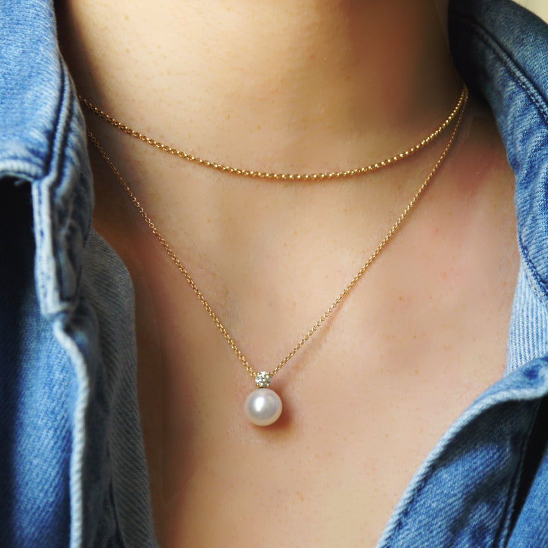 Akoya Pearl Diamond and Leaf Necklace