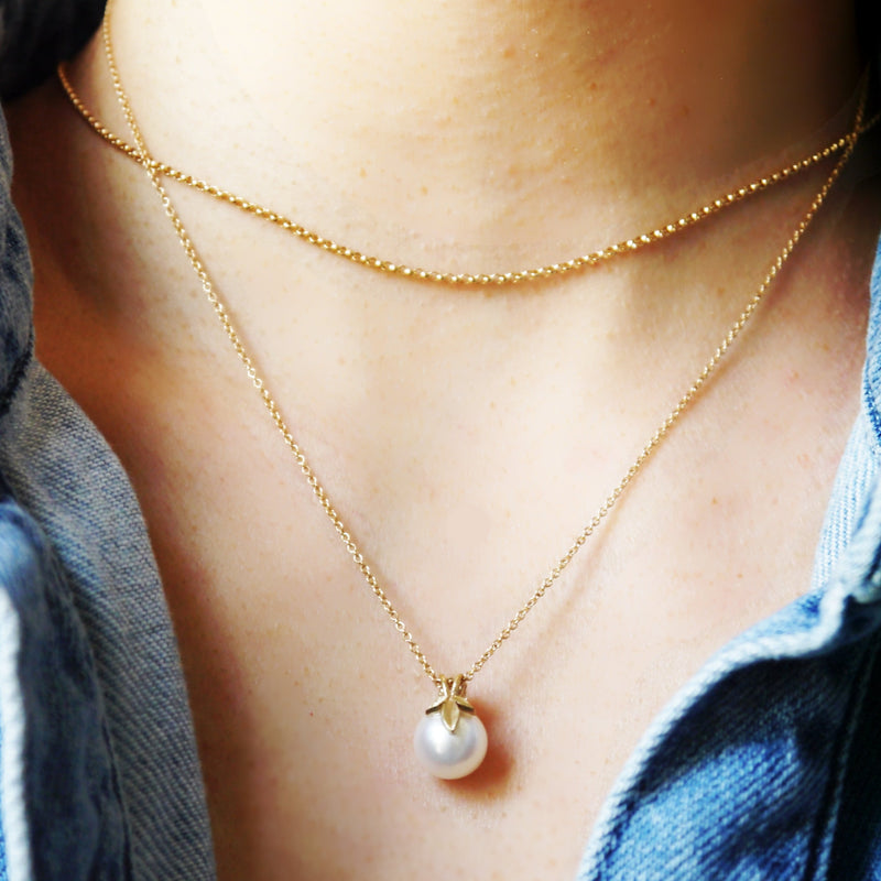 Akoya Pearl Diamond and Leaf Necklace