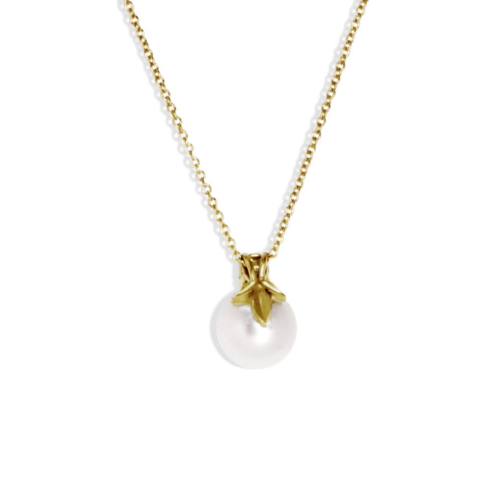Akoya Pearl Diamond and Leaf Necklace