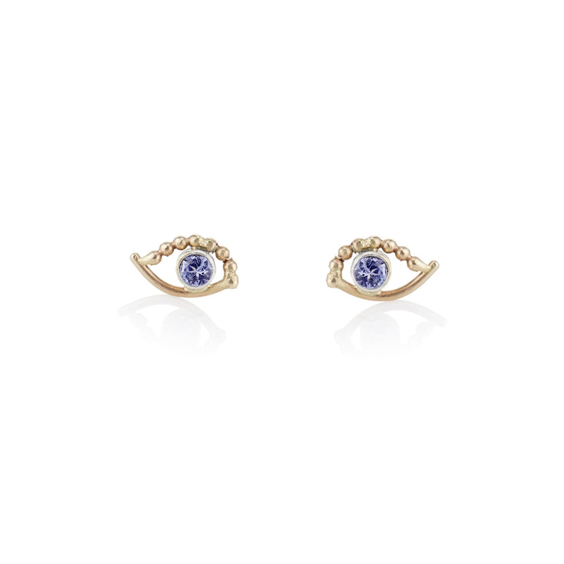 'Blue eye' beaded Tanzanite stud earrings - LEL JEWELRY