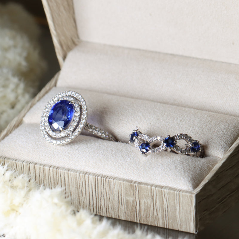 Blue Sapphire Diamond Tiara Ring