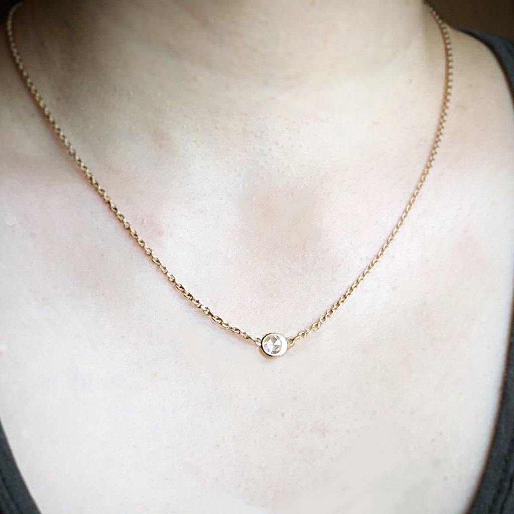 Crescent Single Rose Cut Necklace - LEL JEWELRY