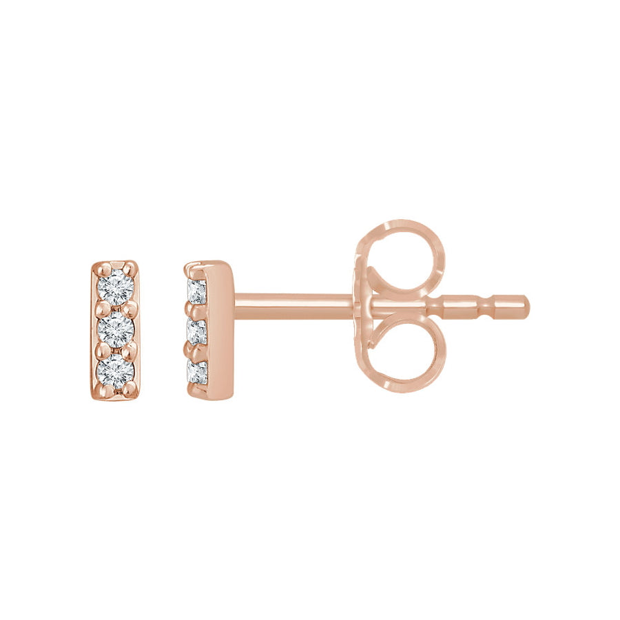 Three Row Diamond Bar Stud Earrings