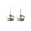 Silver and gold dangle earrings set with jadeite and black diamonds