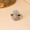 Custom made marquise shape diamond and blue sapphires in white gold by Ellie Lee Fine Jewelry